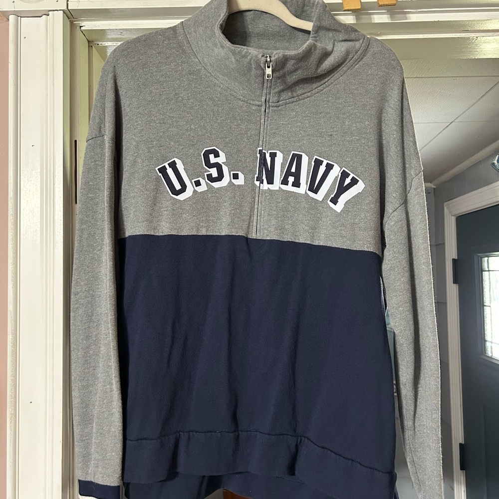 PINK armed forces collection U.S. Navy Gray and blue pullover. Size L